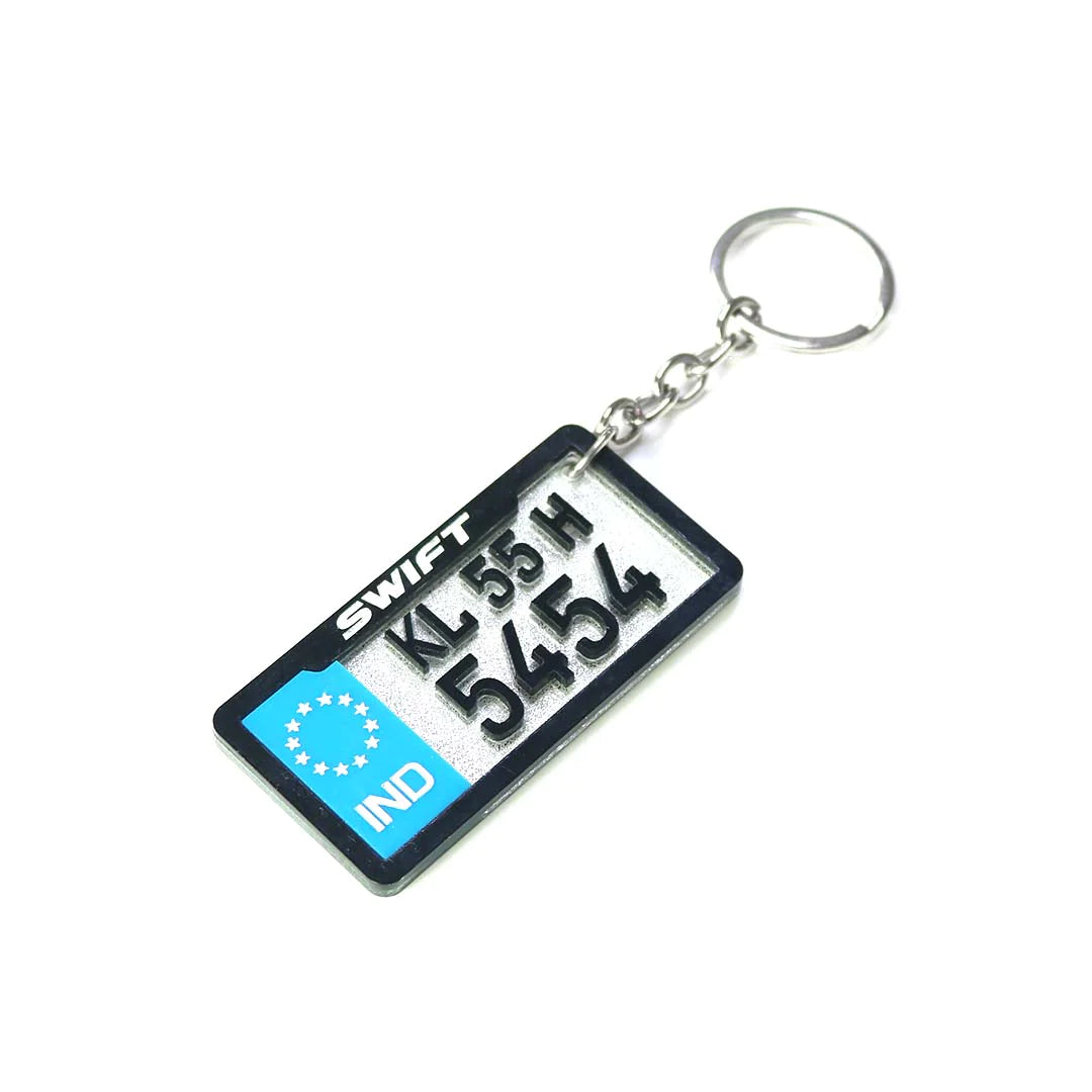 4D REAL RECTANGULAR NUMBER PLATE KEYCHAIN WITH NAME